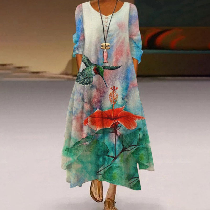 Women's New Pattern Print Polyester Long Sleeve Dress