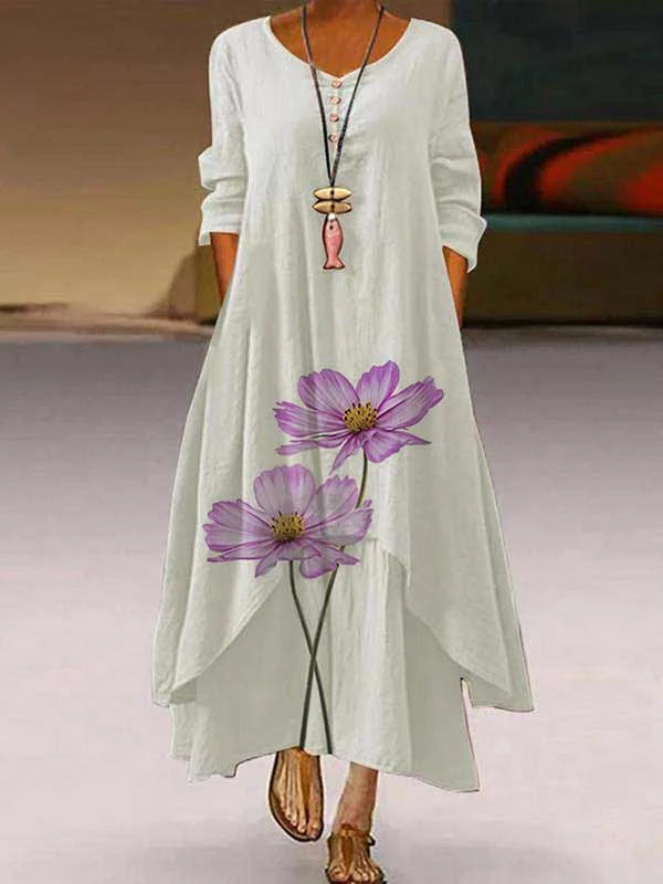 Women's New Pattern Print Polyester Long Sleeve Dress
