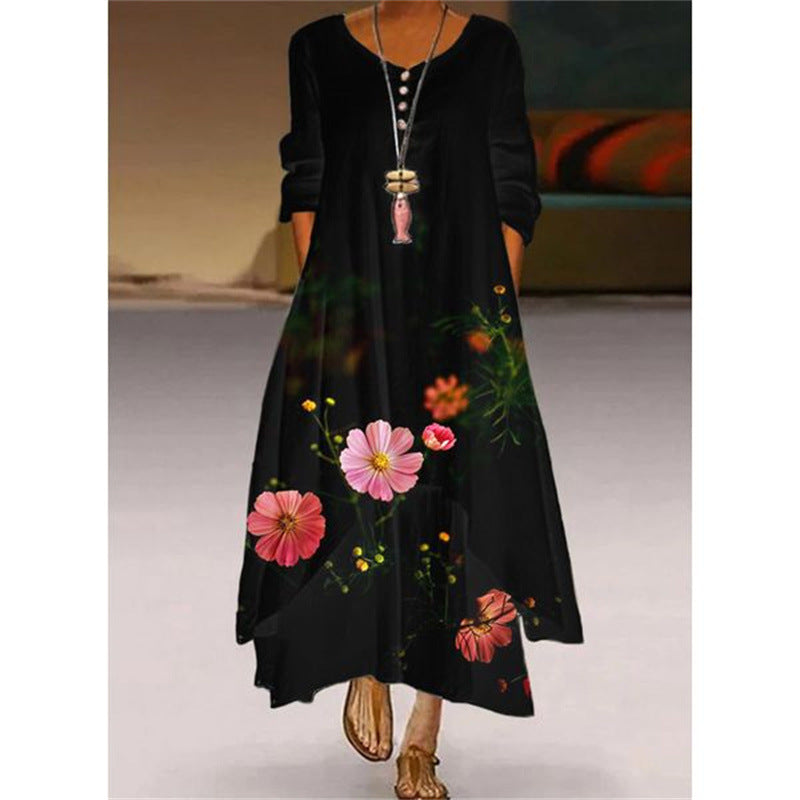 Women's New Pattern Print Polyester Long Sleeve Dress