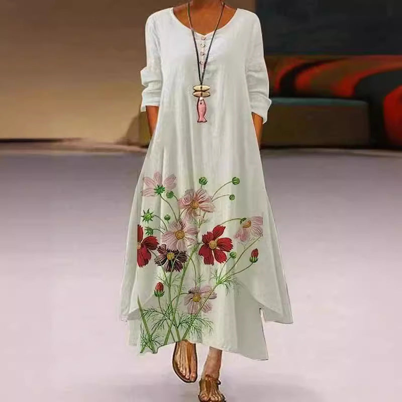 Women's New Pattern Print Polyester Long Sleeve Dress