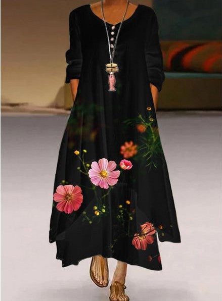 Women's New Pattern Print Polyester Long Sleeve Dress