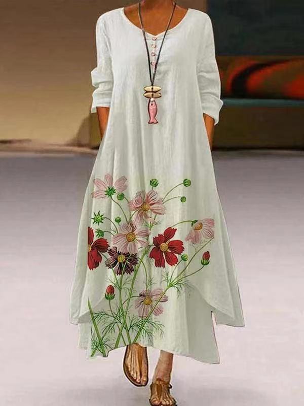 Women's New Pattern Print Polyester Long Sleeve Dress