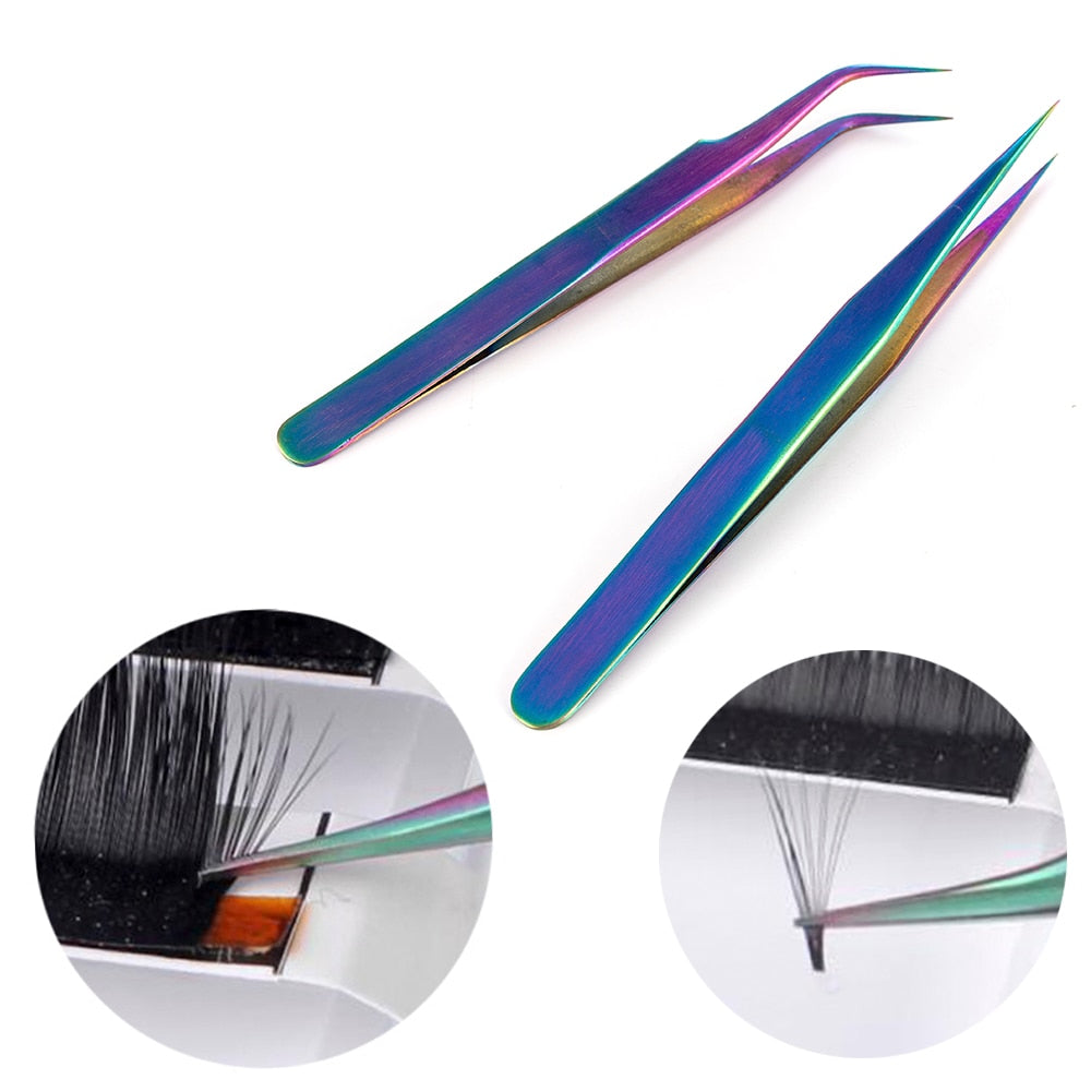 1Pcs Curved Straight Tweezers Rainbow Eyelash Extension Nails Decor Picker Dead Skin Remover Manicure Makeup Nail Tools