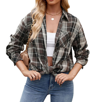 Women's Casual Fashion Hot Girl Loose Plaid Shirt