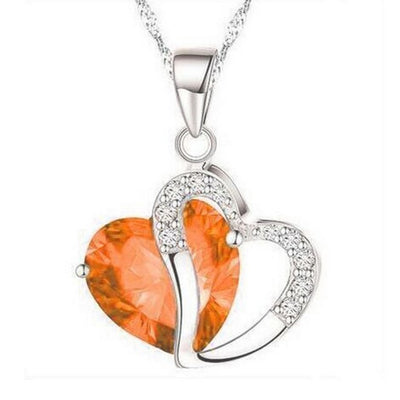 Korean Style Peach Heart Shaped Zircon Crystal Necklace