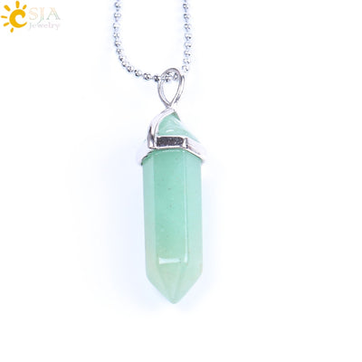 CSJA Real Raw Pink Purple Gem Crystals Necklace Hexagonal Bullet Reiki Chakra Natural Stone Necklace Pendant Women Jewelry E056