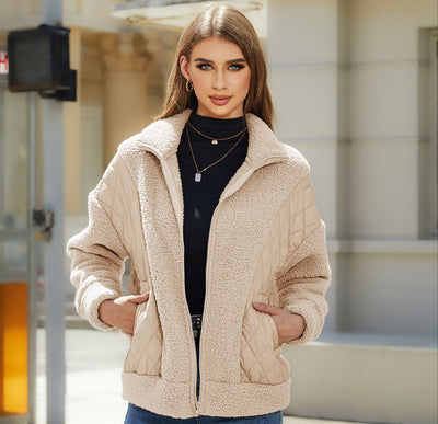 Women's Zipper Plush Stitching Coat