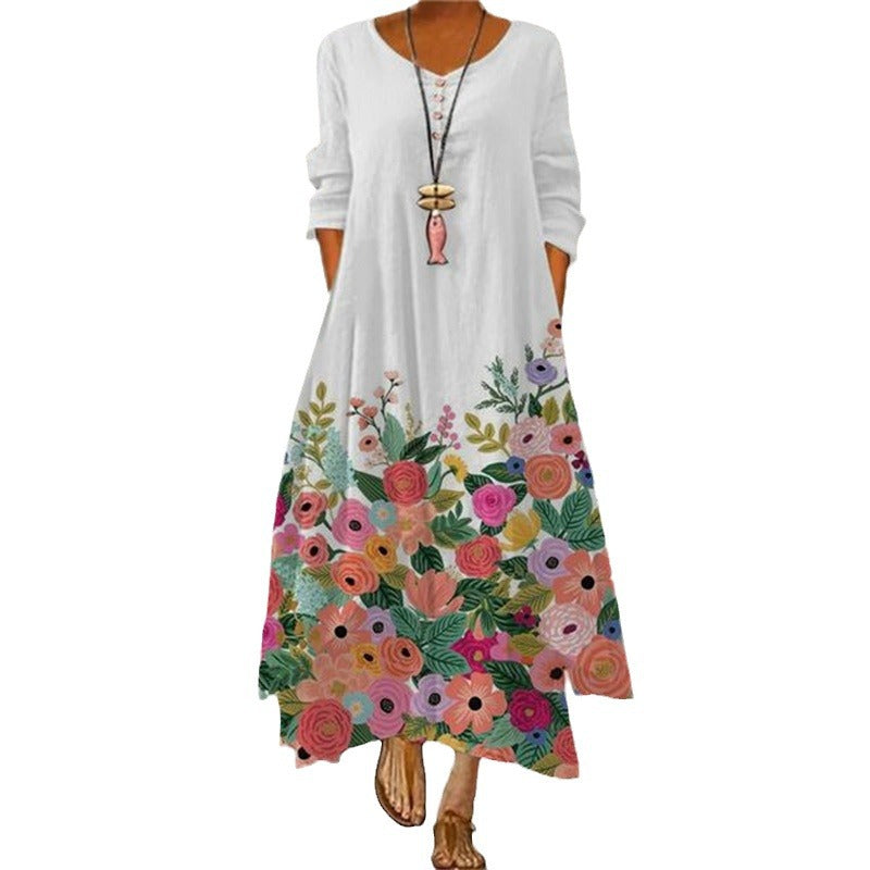 Women's New Pattern Print Polyester Long Sleeve Dress