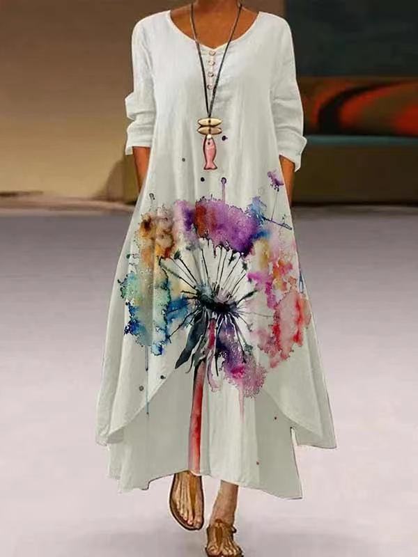 Women's New Pattern Print Polyester Long Sleeve Dress