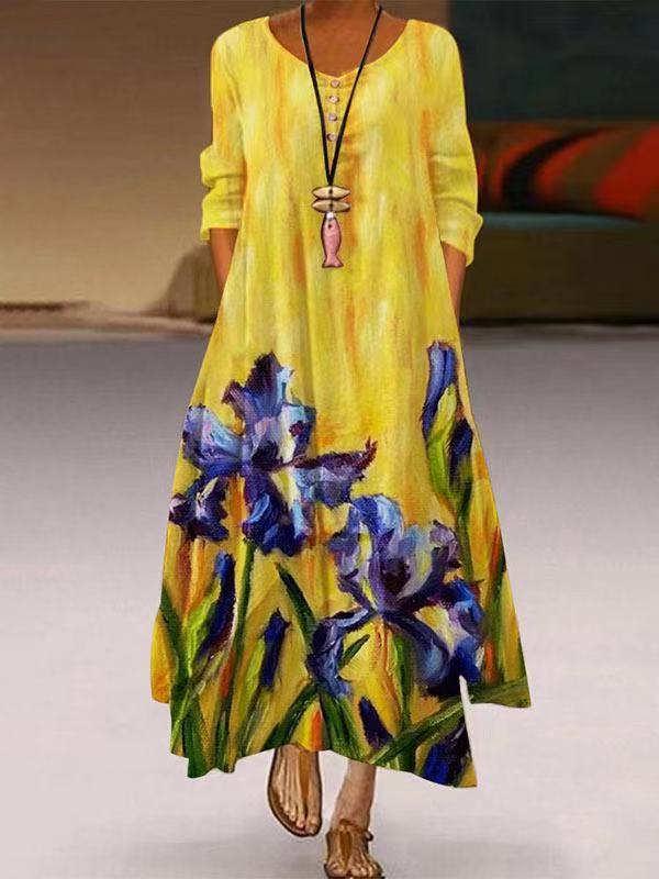Women's New Pattern Print Polyester Long Sleeve Dress