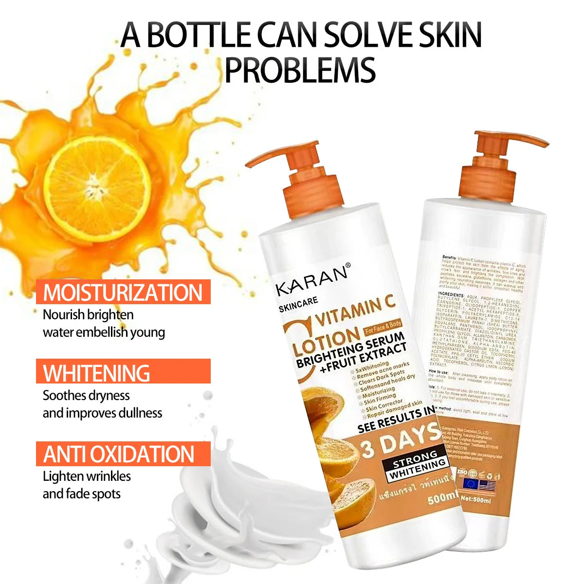 500ml 3 Days STRONG WHITENING Cream VITAMIN C LOTION for Face Body BRIGHTEING SERUM,bleaching Cream,skin Care Beauty Health
